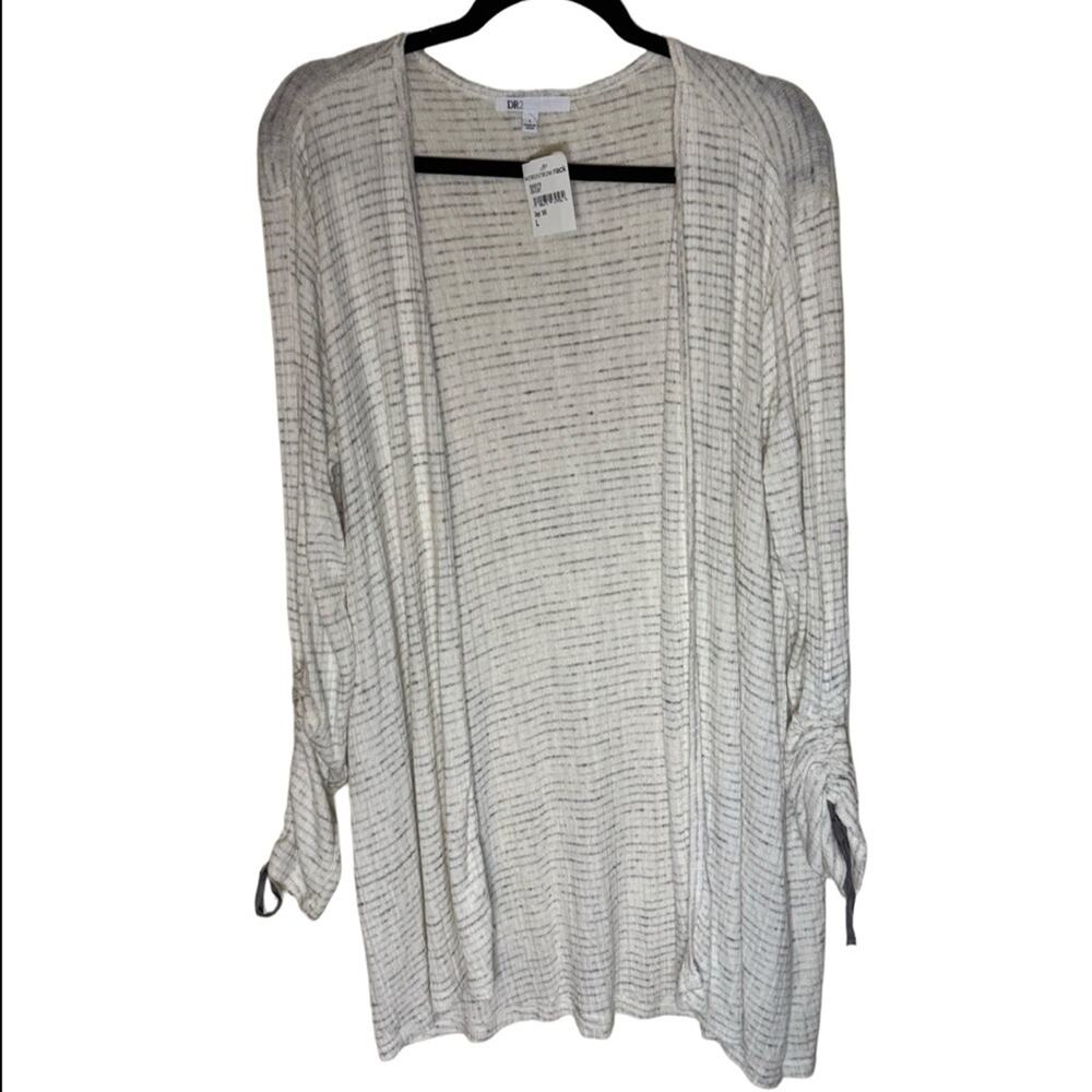 DR2 Open Front Ruched Sleeve Marble Striped Cardigan Size L